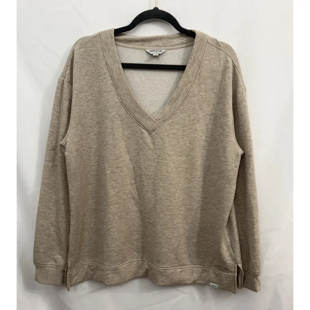 Orvis V-Neck SOFT Modal‎ Sweatshirt Womens Size Large Beige